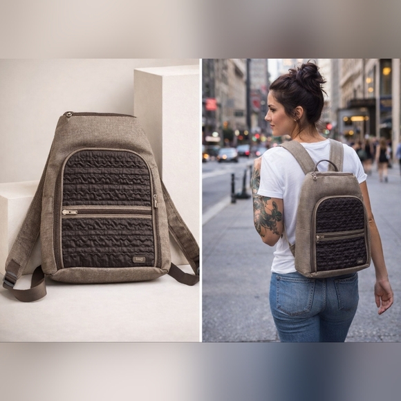 Lug Taupe Brown Quilted Travel Backpack Convertible Sling Bag - Picture 10 of 11